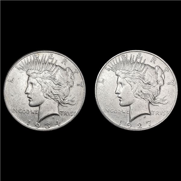 [2] Peace Silver Dollars [1927-D, 1934-D] CLOSELY