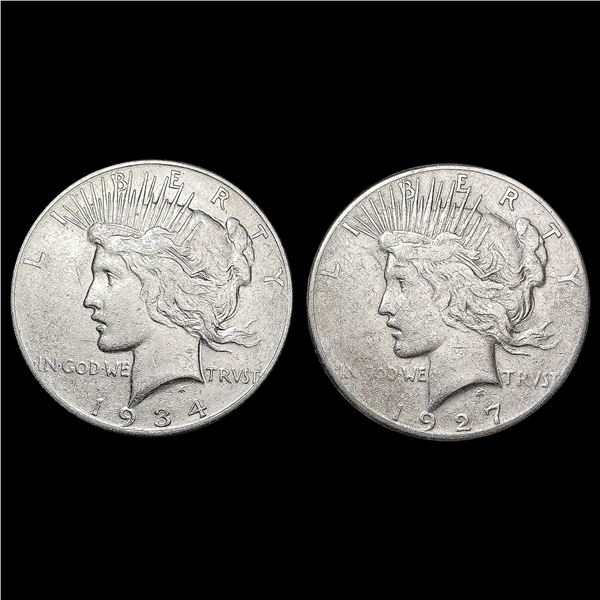 [2] Peace Silver Dollars [1927-S, 1934] CLOSELY UN