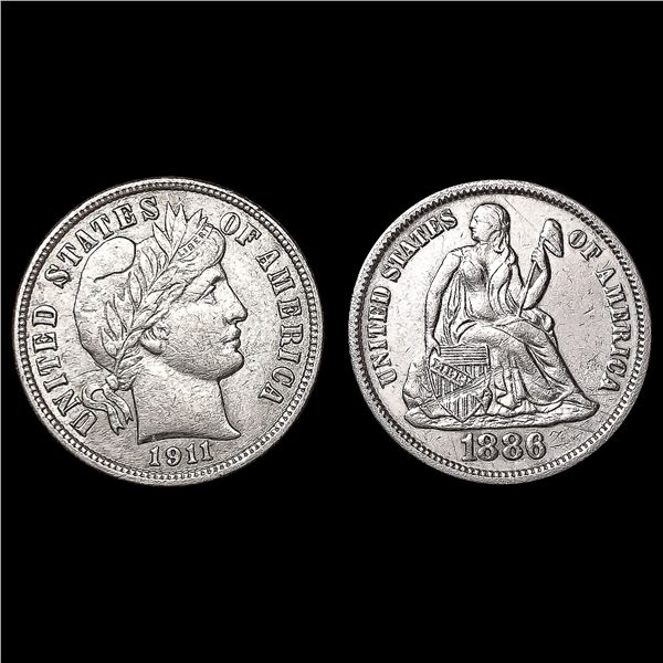 [2] Varied US Dimes [1886, 1911-D] CHOICE AU