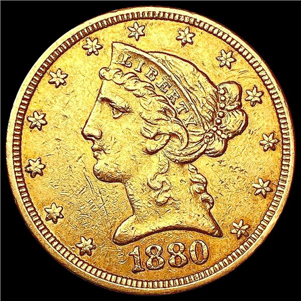 1880 $5 Gold Half Eagle CLOSELY UNCIRCULATED
