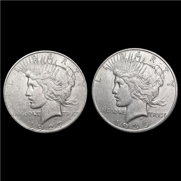 [2] Peace Silver Dollars [1927-D, 1935-S] CLOSELY