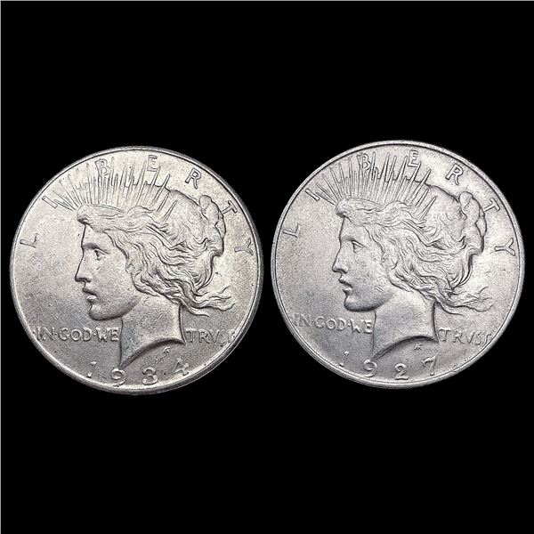 [2] Peace Silver Dollars [1927-D, 1934-D] CLOSELY