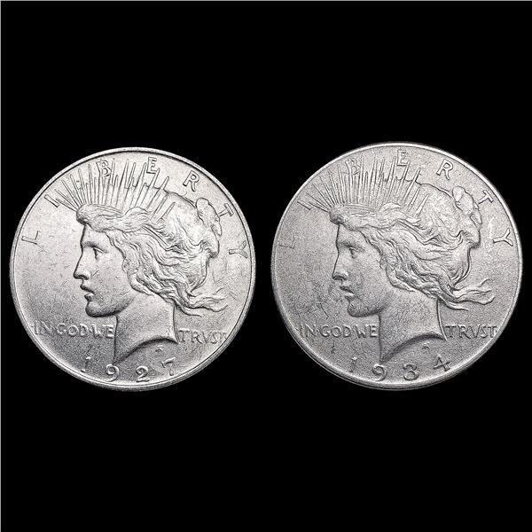 [2] Peace Silver Dollars [1927-D, 1934] CLOSELY UN