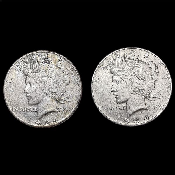 [2] Peace Silver Dollars [1924-S, 1934-D] CLOSELY