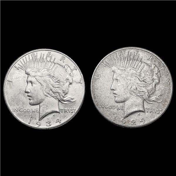 [2] Peace Silver Dollars [1924-S, 1934-S] CLOSELY