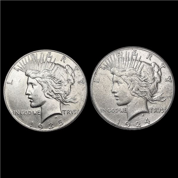 [2] Peace Silver Dollars [1924-S, 1935] CLOSELY UN