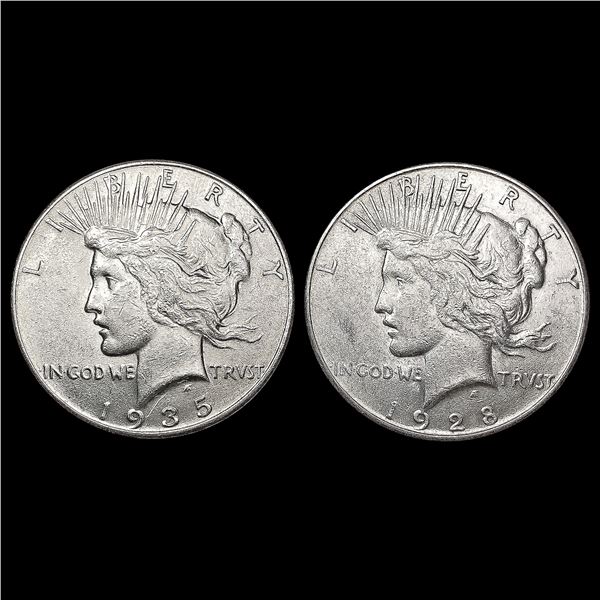 [2] Peace Silver Dollars [1928-S, 1935] CLOSELY UN