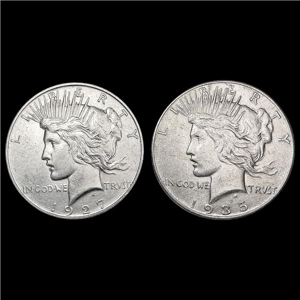 [2] Peace Silver Dollars [1927-D, 1935] CLOSELY UN