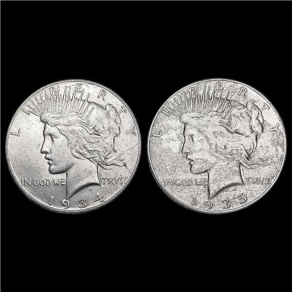 [2] Peace Silver Dollars [1924-S, 1935] CLOSELY UN