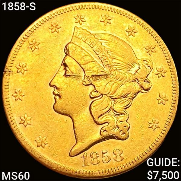 1858-S $20 Gold Double Eagle UNCIRCULATED