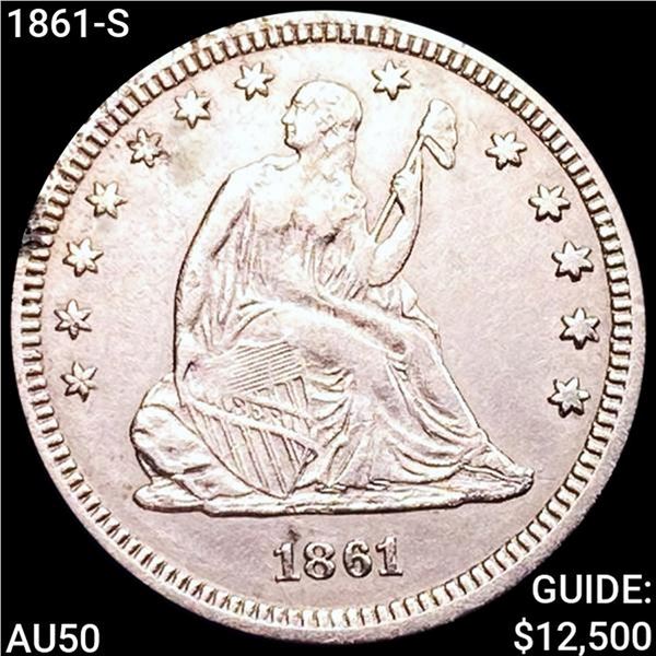 1861-S Seated Liberty Quarter CLOSELY UNCIRCULATED