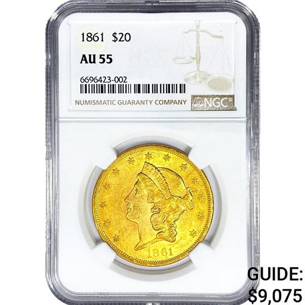 1861 $20 Gold Double Eagle NGC AU55