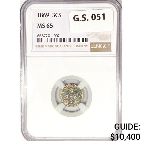 1869 Silver Three Cent NGC MS65
