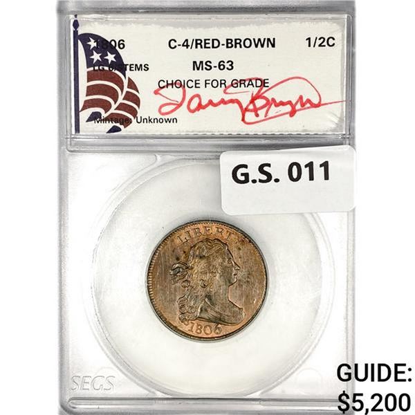 1806 Draped Bust Half Cent SEGS MS63 LG D, Stems