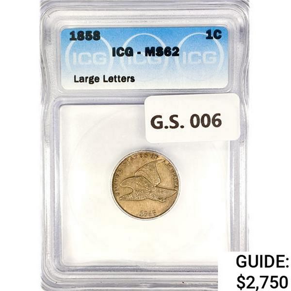 1858 Flying Eagle Cent ICG MS62 Large Letters