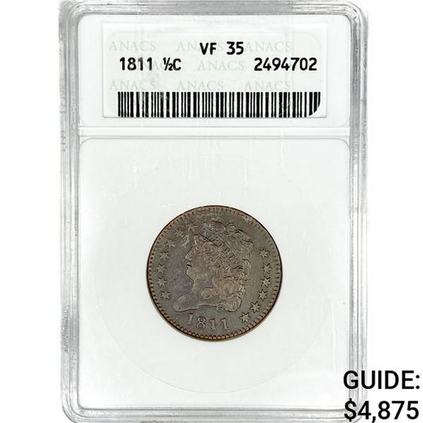 1811 Classic Head Half Cent ANACS VF35