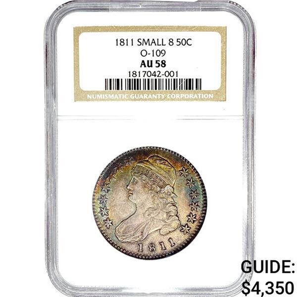 1811 Sm 8 O-109 Capped Bust Half Dollar NGC AU58