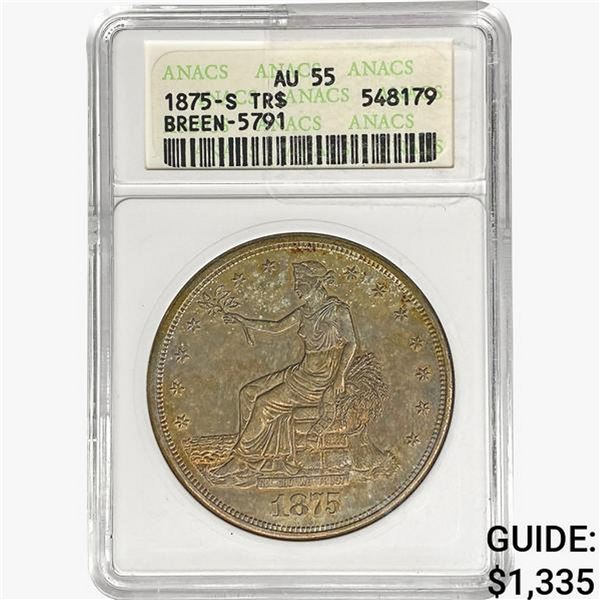 1875-S Morgan Silver Dollar ANACS AU55 Breen-5791