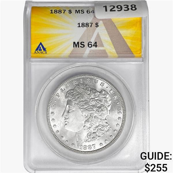 1887 Morgan Silver Dollar ANACS MS64