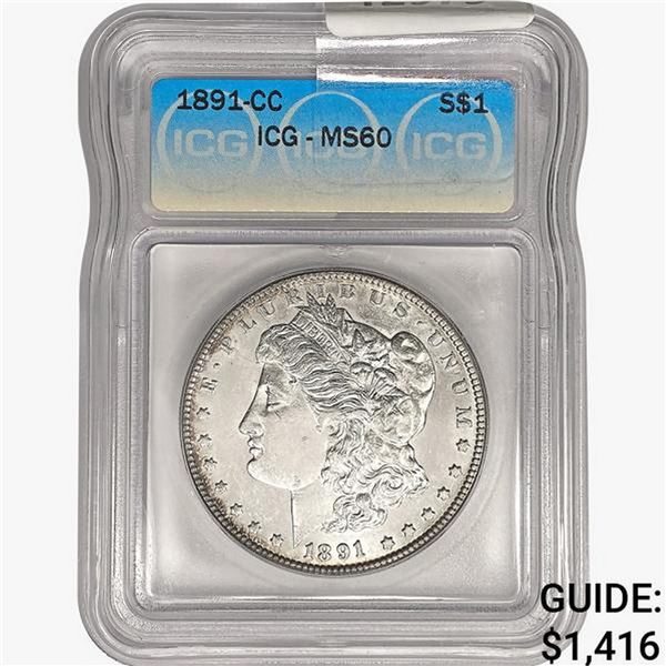 1891-CC Morgan Silver Dollar ICG MS60