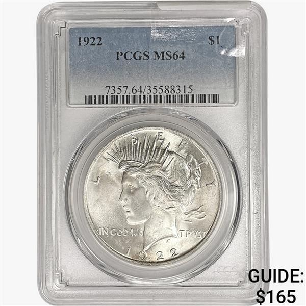 1922 Silver Peace Dollar PCGS MS64