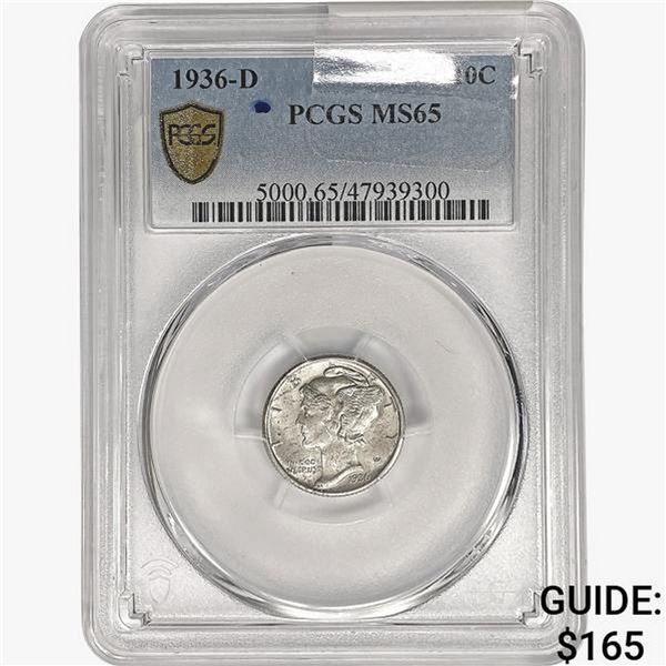 1936-D Mercury Silver Dime PCGS MS65