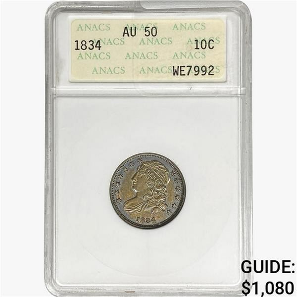1834 Capped Bust Dime ANACS AU50