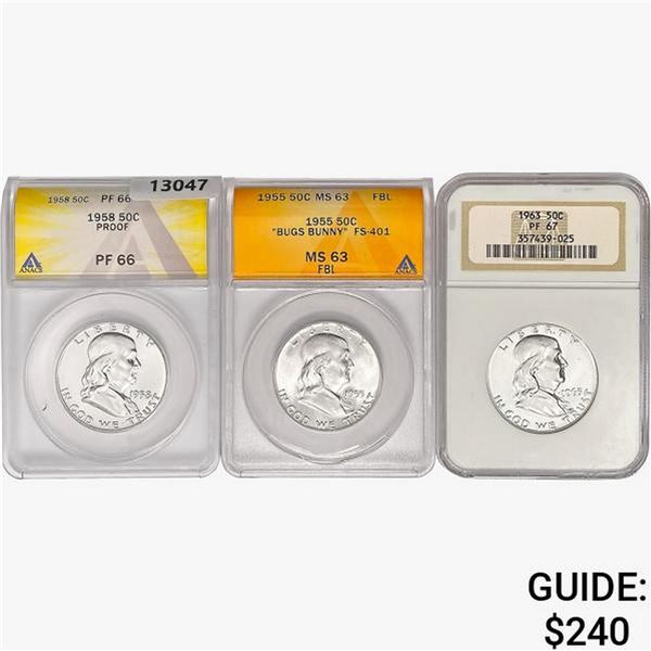 [3] 1955-1963 Franklin Half Dollar ANACS/NGC PF/MS