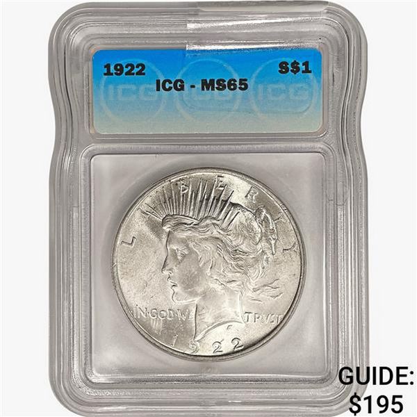 1922 Silver Peace Dollar ICG MS65