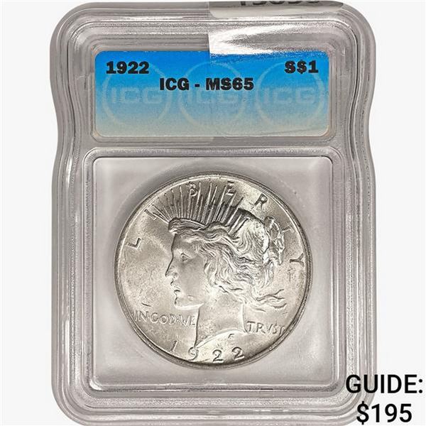1922 Silver Peace Dollar ICG MS65