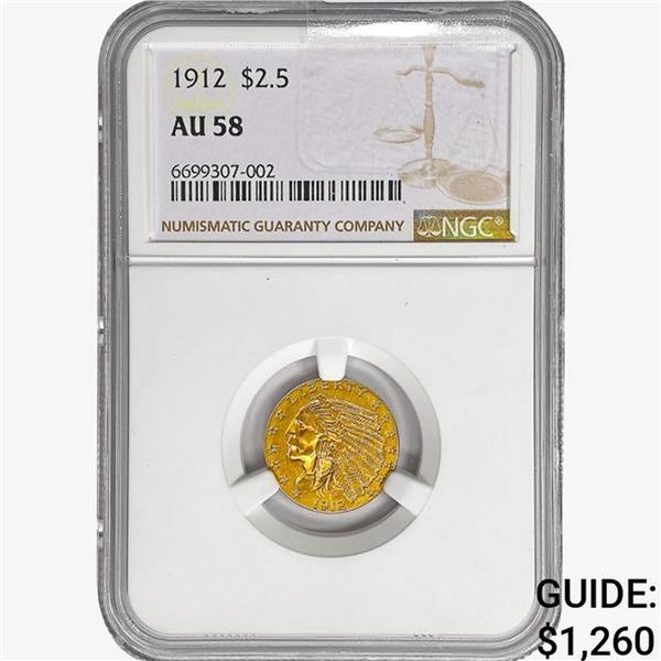 1912 $2.50 Gold Quarter Eagle NGC AU58