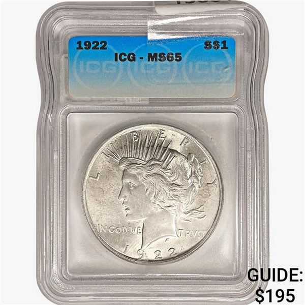 1922 Silver Peace Dollar ICG MS65