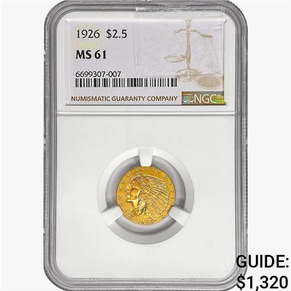1926 $2.50 Gold Quarter Eagle NGC MS61