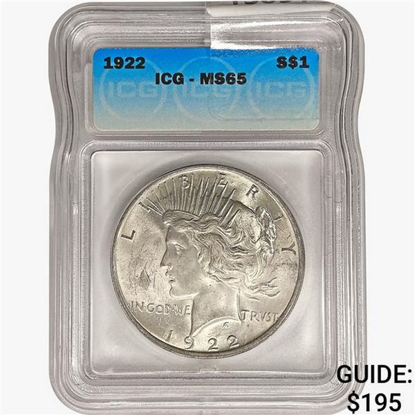 1922 Silver Peace Dollar ICG MS65