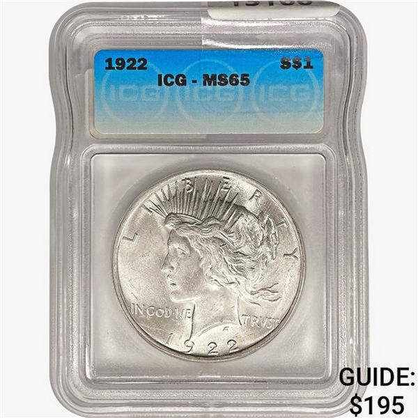1922 Silver Peace Dollar ICG MS65