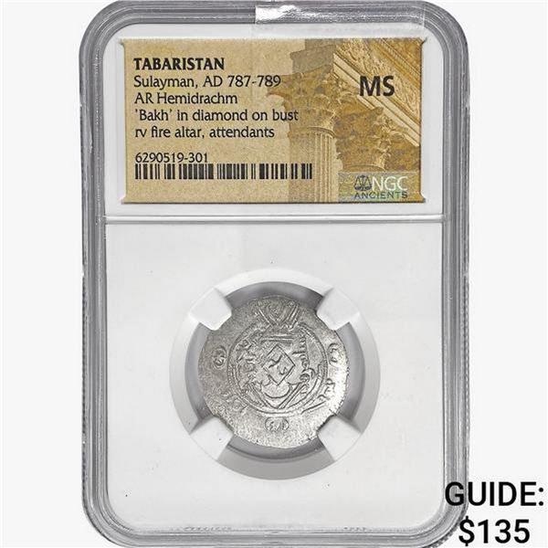 AD 787-789 Tabaristan AR Hemidrachm NGC AU