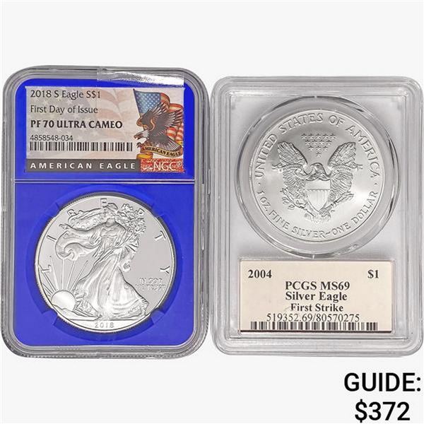 [2] 2004 & 2018 Silver Eagle PCGS/NGC PF/MS69/70