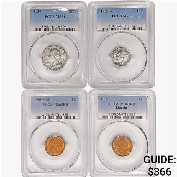 [4] 1909-1949 2 1C, 1 10C, 1 25C PCGS MS