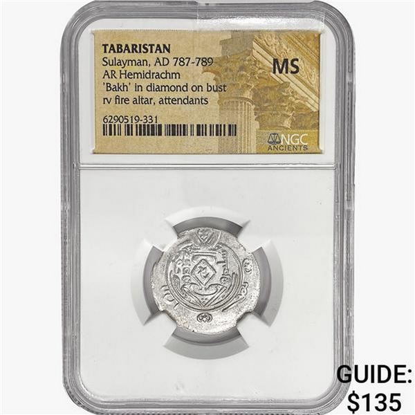 AD 787-789 Tabaristan AR Hemidrachm NGC AU