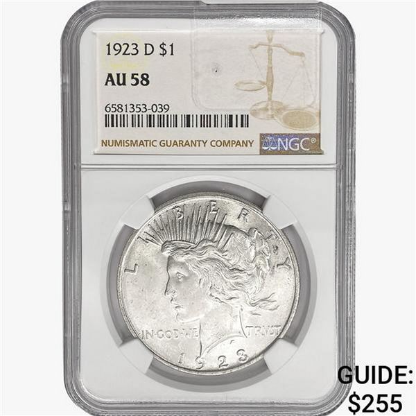 1923-D Silver Peace Dollar NGC AU58