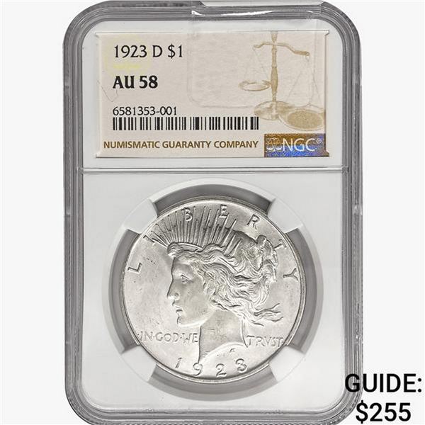 1923-D Silver Peace Dollar NGC AU58