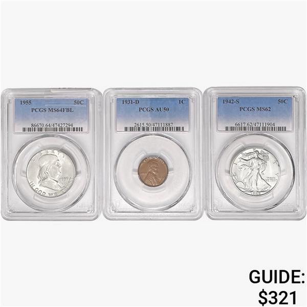 [3] 1931-1955 1 1C, 2 50C PCGS MS/AU