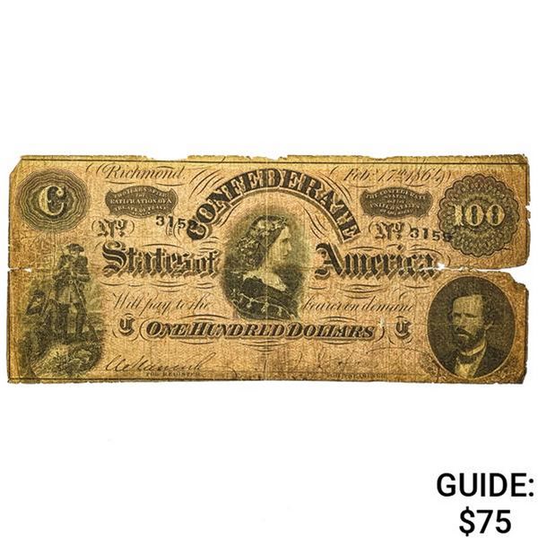 1864 $100 Confederate Note