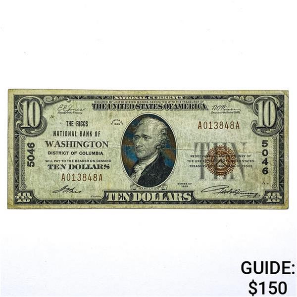 1929 $10 Washington D. C. Natl. Currency Note