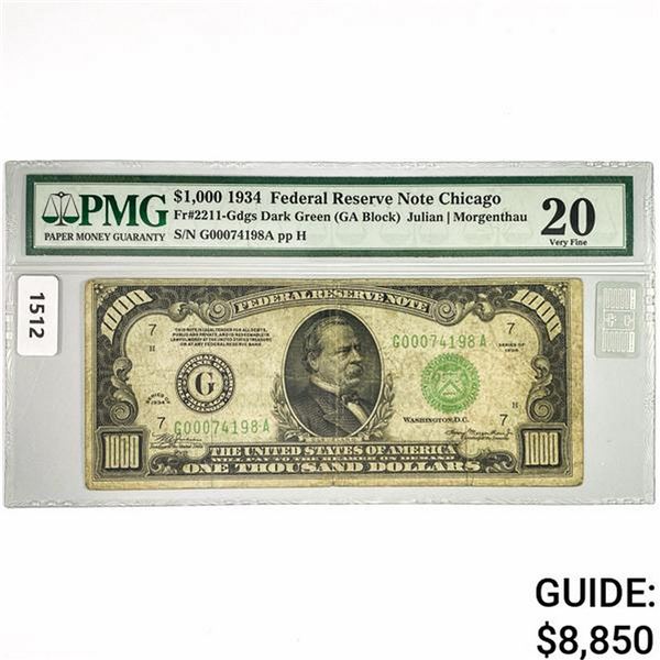 1934 $1000 Fed. Reserve Note PMG VF20