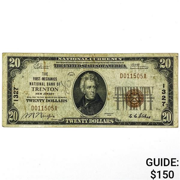 1929 $20 Trenton N. J. Natl. Currency