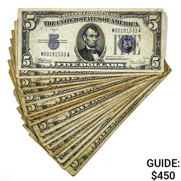 1934 $5 Cilver Cert. Collection; $100 FV