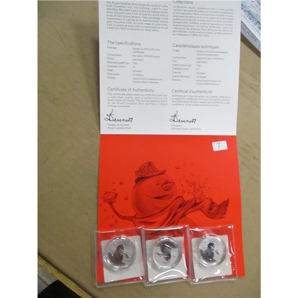 3 - 2014 SNOMAN $20 SILVER COINS