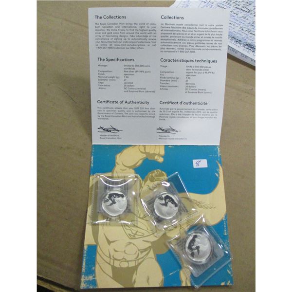 3 - 2015 SUPERMAN $20 SILVER COINS