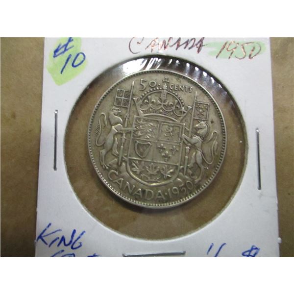 1950 CANADA KING GEORGE VI SILVER HALF DOLLAR